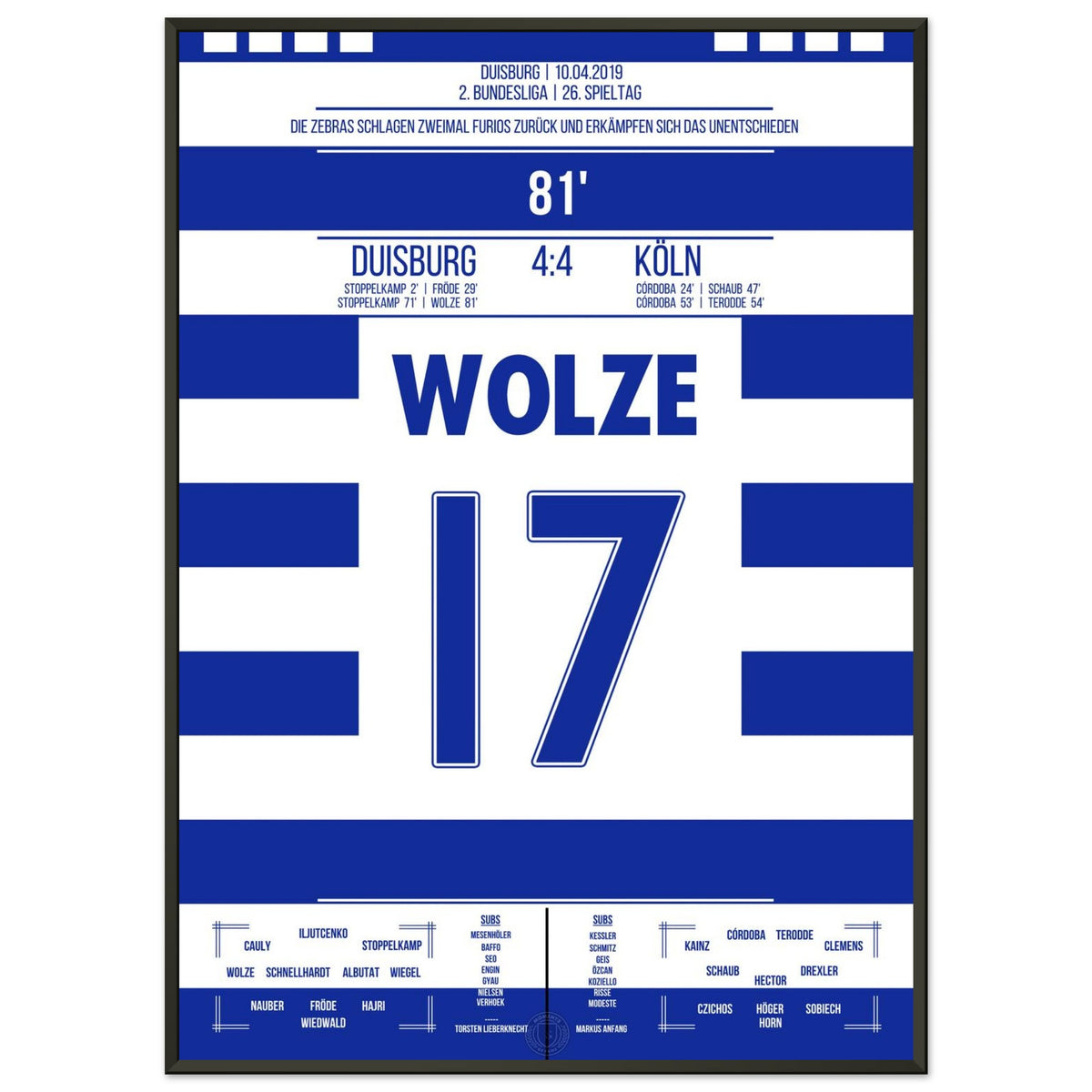 Wolze's free kick goal equalized the wild 4-4 draw against Cologne in 2019