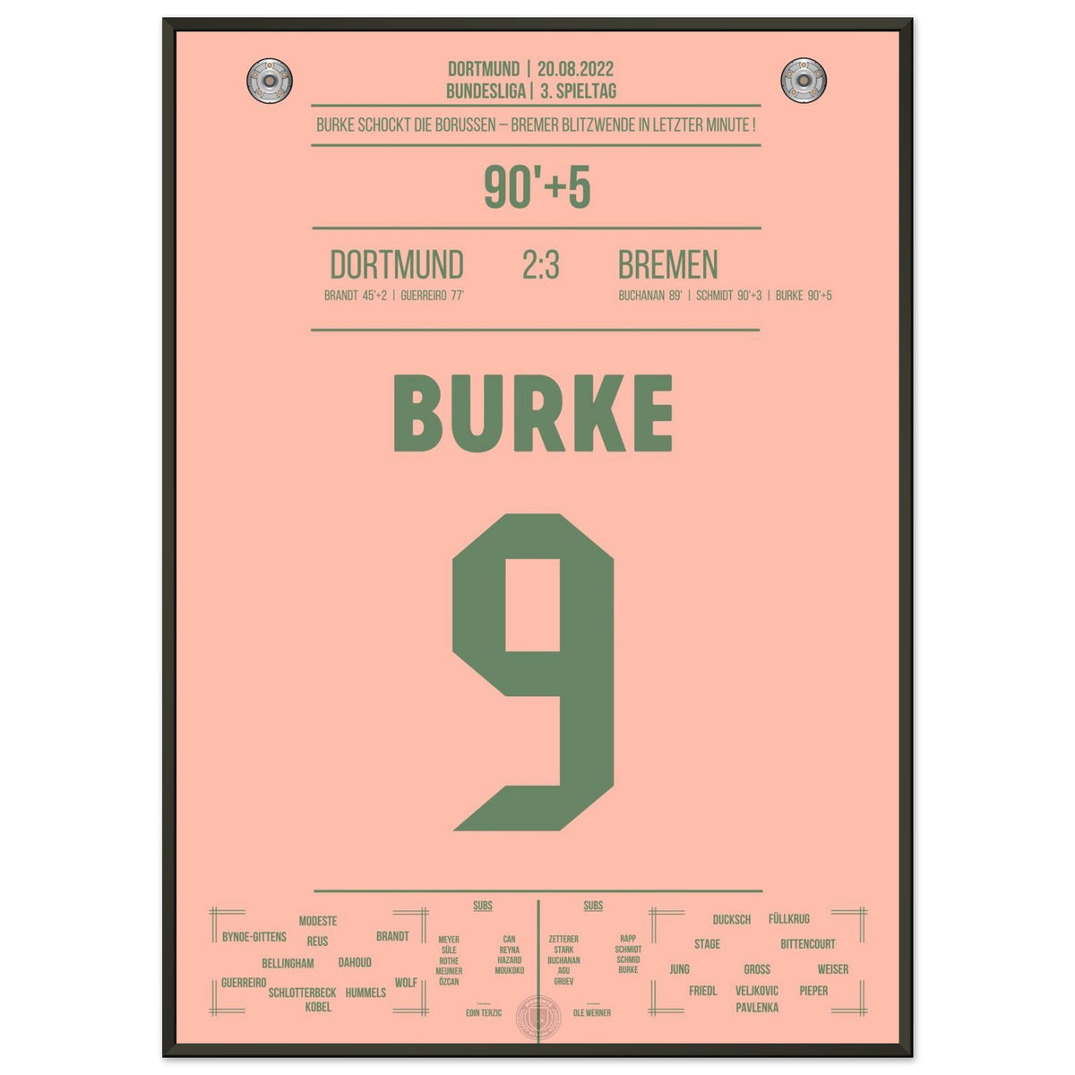 Burke couronne la folle remontée de Bremen à Dortmund en 2022