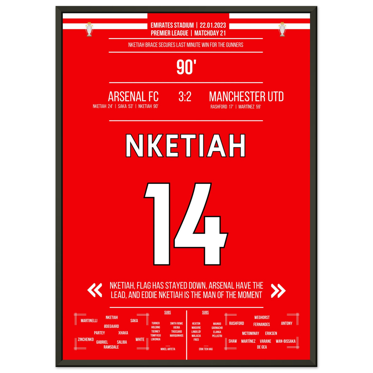 Nketiah scores in last-minute win against Man Utd