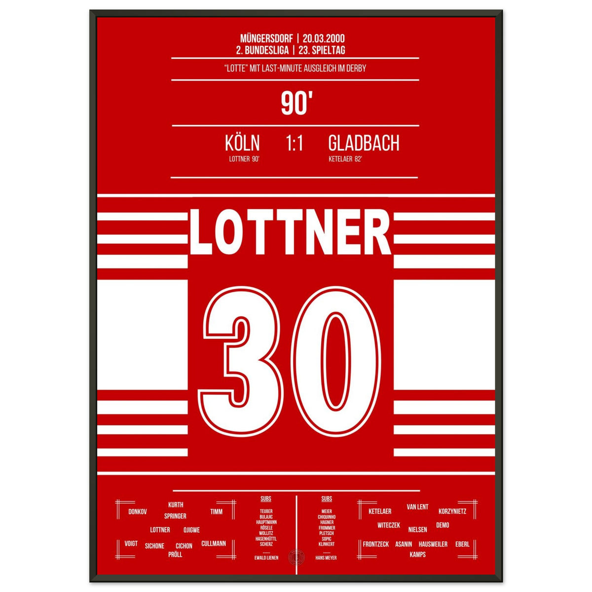 Égalisation de Lottner à la 90e lors du derby contre Gladbach en 2000