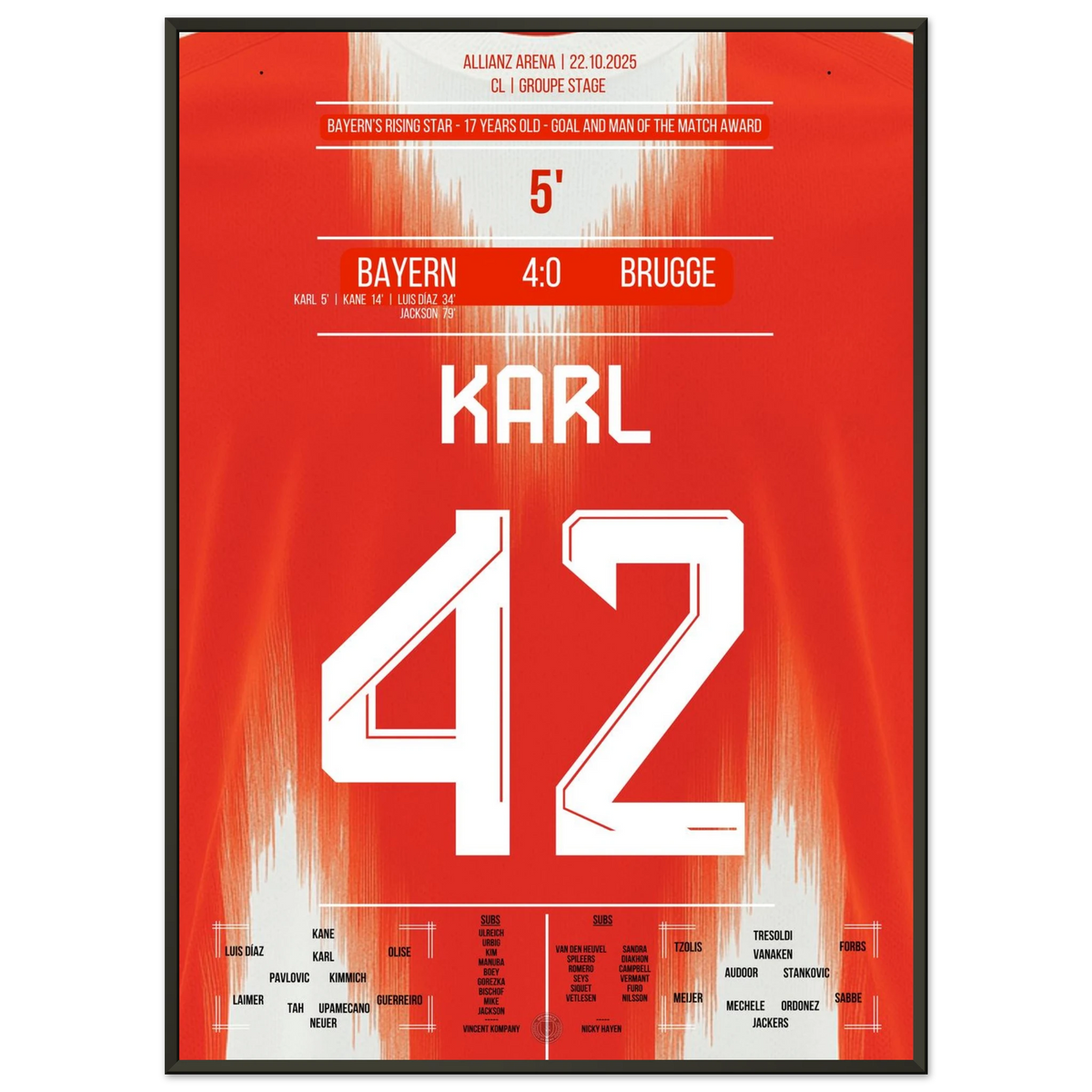 Objectif en CL pour les débuts du onze de départ pour Lennart Karl, 17 ans