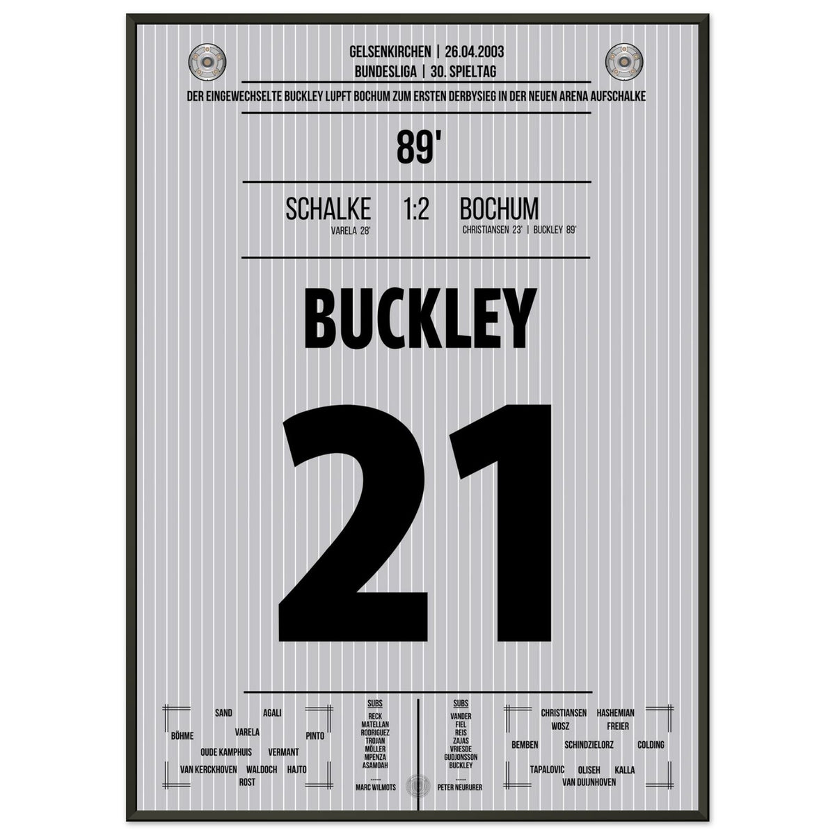 Buckley propulse Bochum vers une victoire tardive dans le derby à Schalke