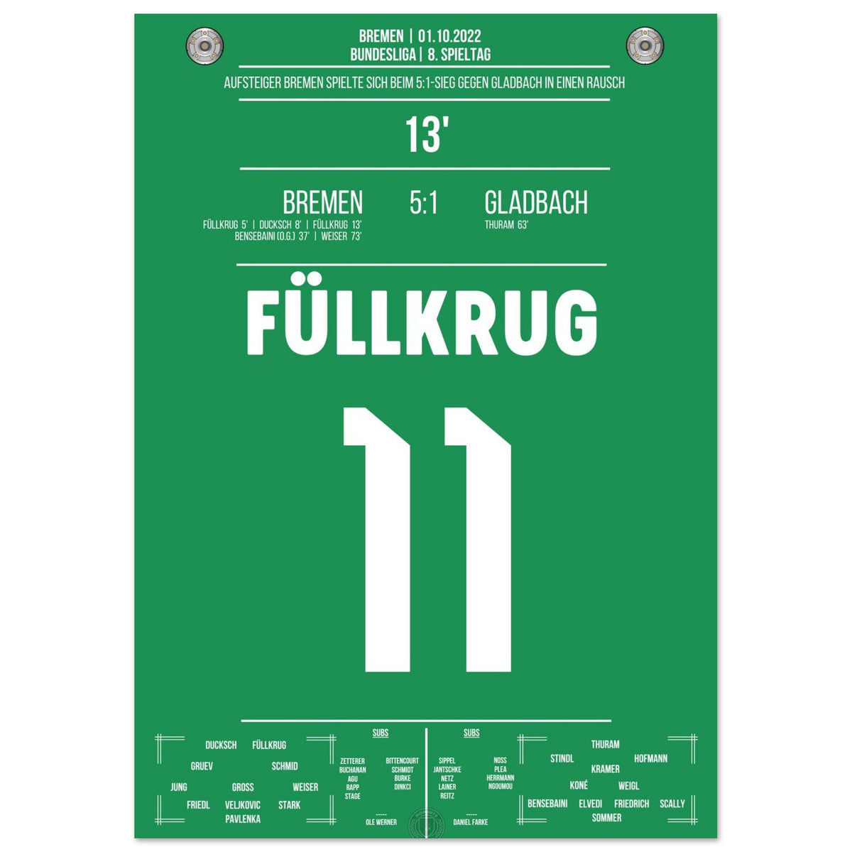 How intoxicated! Füllkrug double pack in the 5-1 win against Gladbach 2022