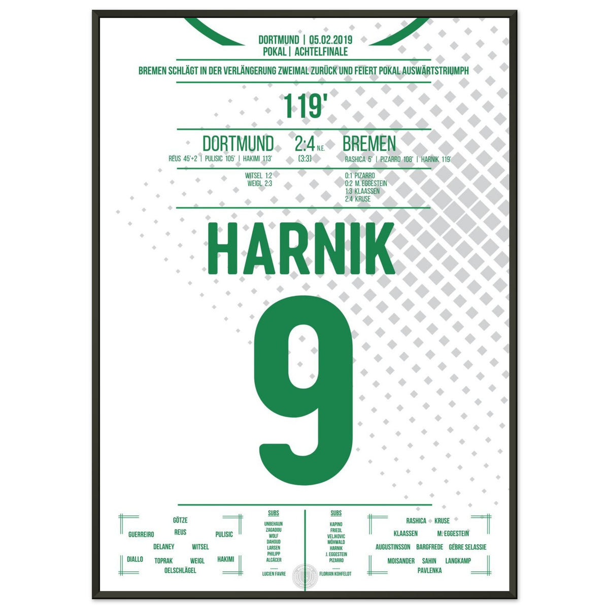 Harnik shoots Bremen into the penalty shootout of the 2019 Cup quarter-finals