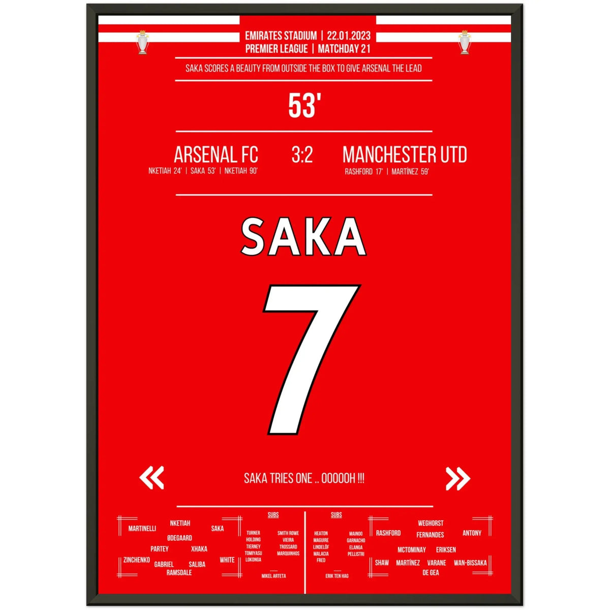 Le but de rêve de Saka à distance contre ManU