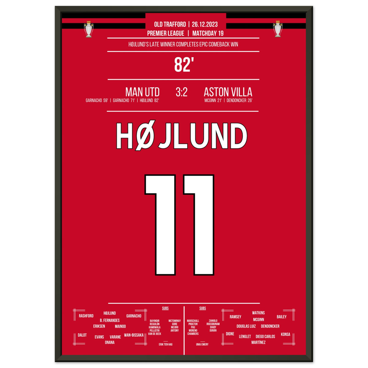 Højlund completes United's magnificent comeback against Aston Villa