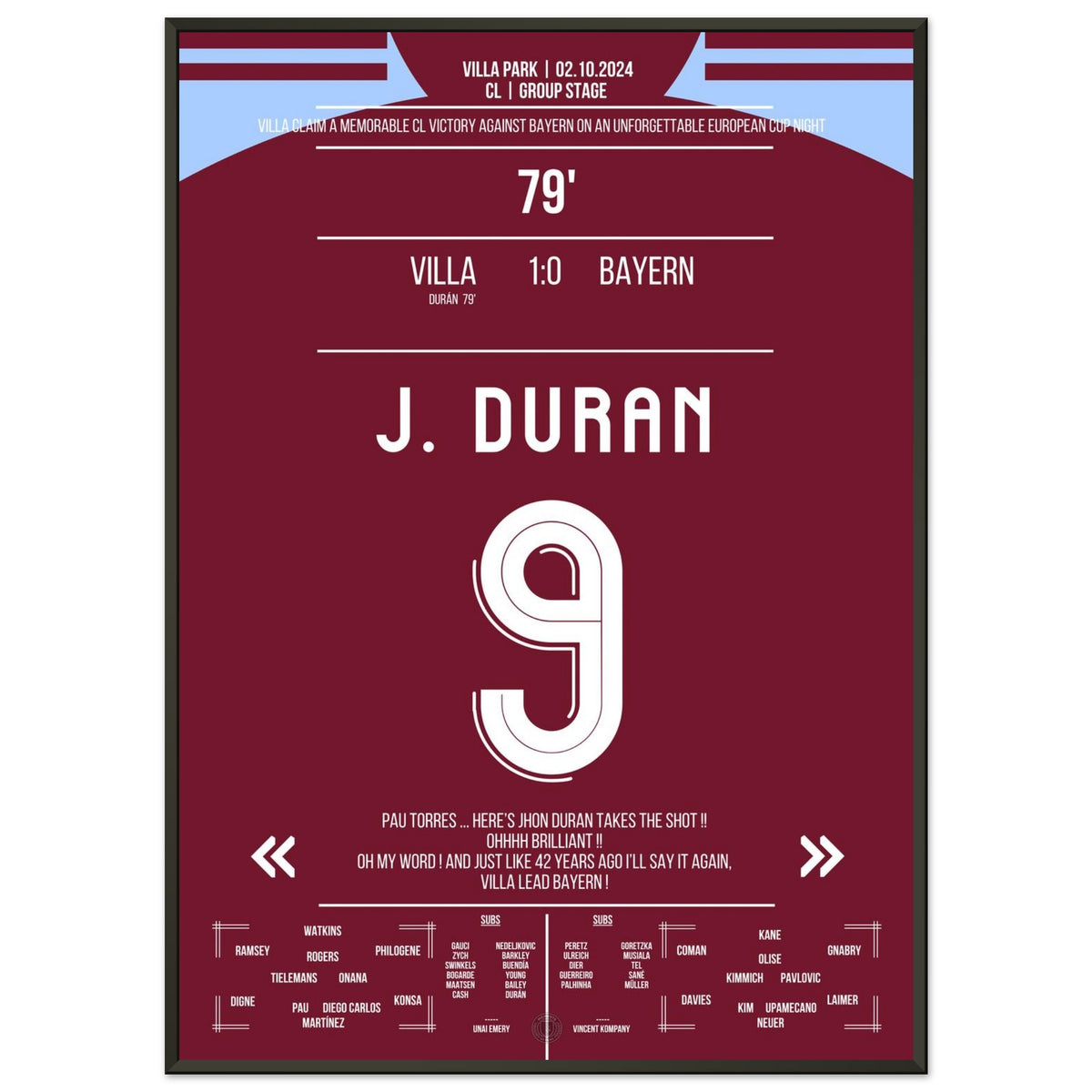 Le but vainqueur de Jhon Duran face au Bayern fait exploser Villa Park !