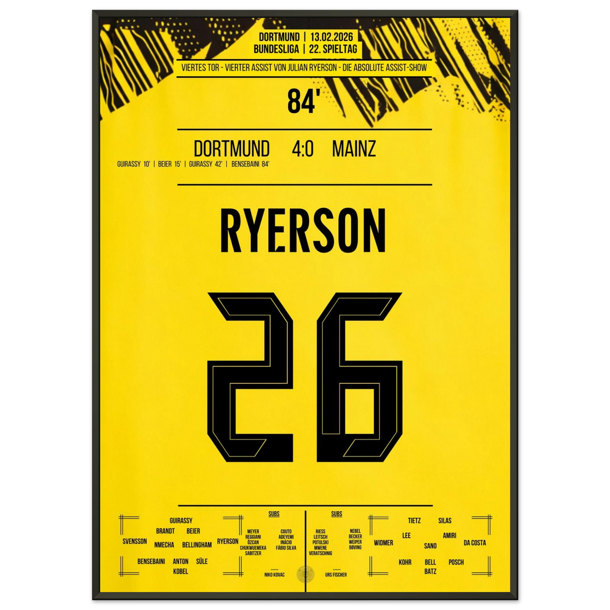 Réalisation d'une passe décisive de Ryerson lors de la victoire 4-0 à domicile