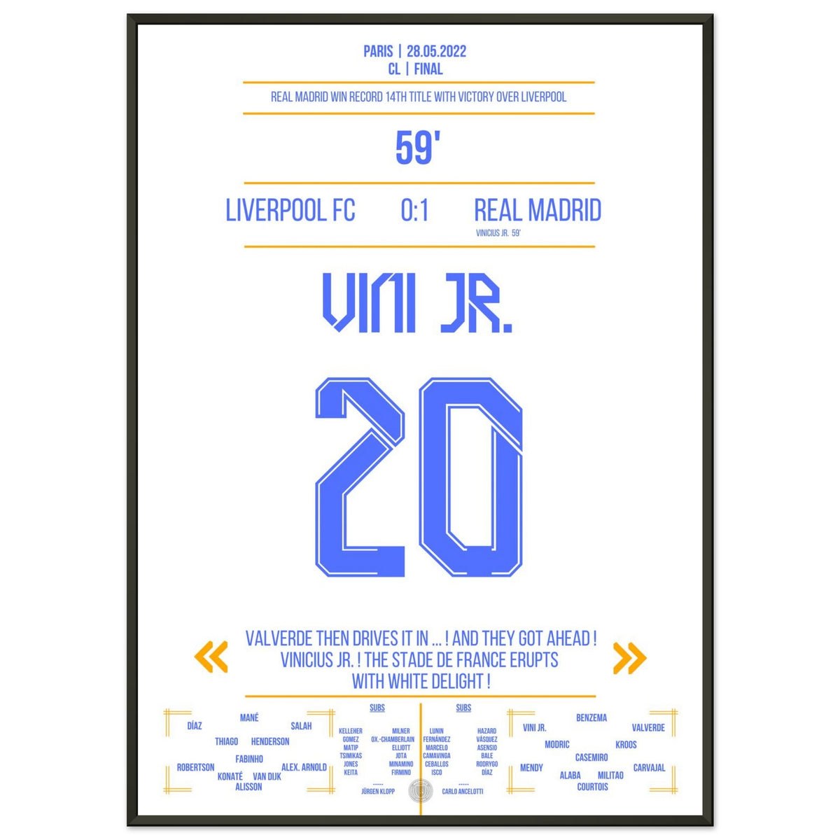 Vinicius Jr. marque le but de la victoire lors de la deuxième victoire en finale du Real contre Liverpool