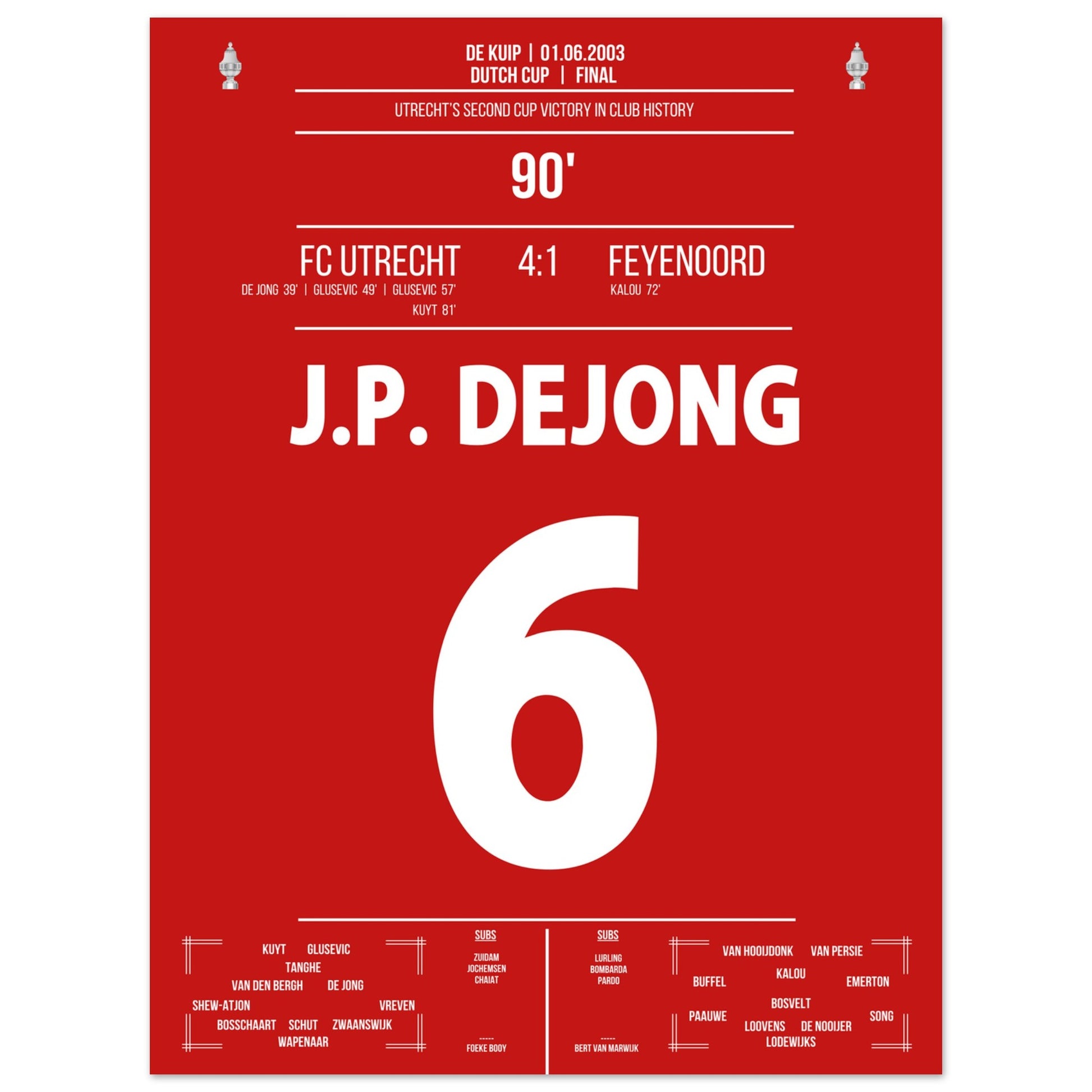 Utrecht gewinnt den zweiten Pokal der Vereinsgeschichte in 2003 30x40-cm-12x16-Ohne-Rahmen