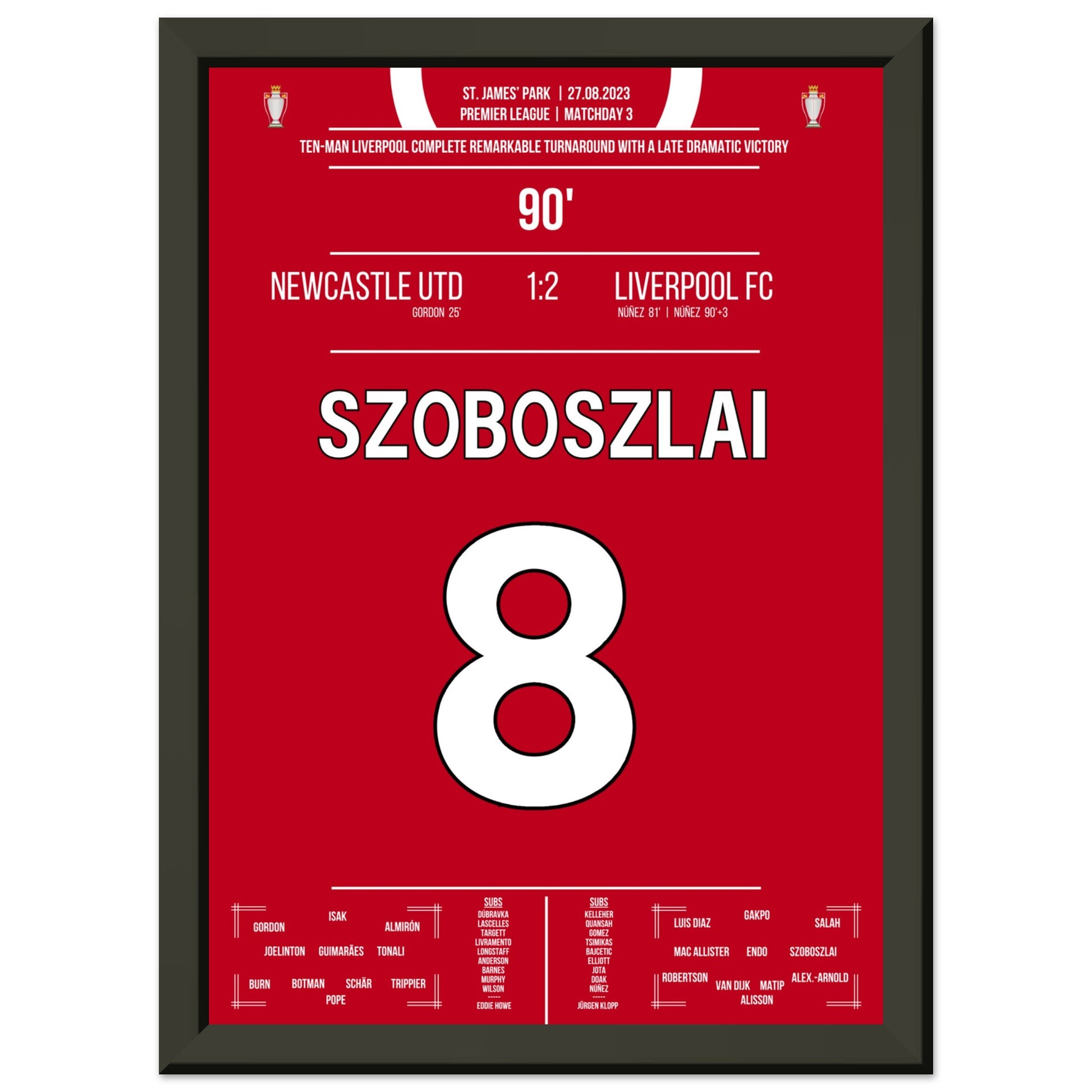 Liverpool's spätes Comeback in Unterzahl im St. James' Park A4-21x29.7-cm-8x12-Schwarzer-Aluminiumrahmen