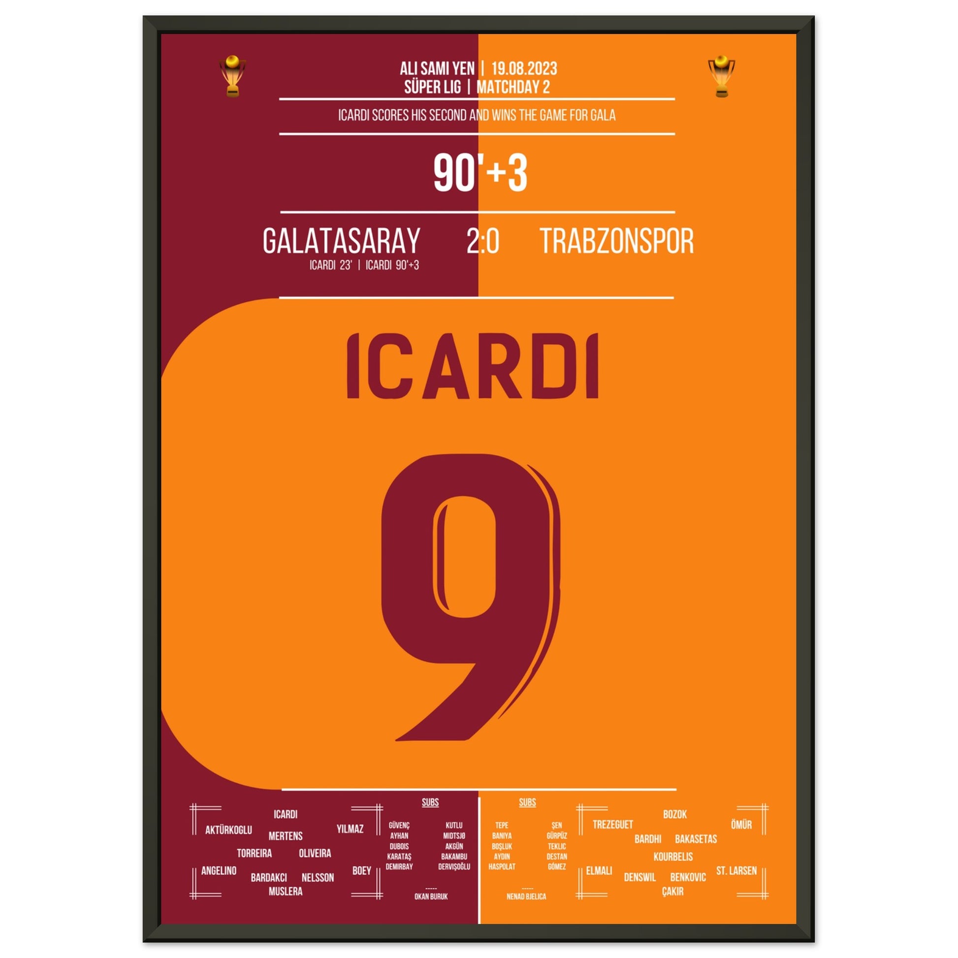 Icardi-Doppelpack gegen Trabzonspor Saison 2023/24 50x70-cm-20x28-Schwarzer-Aluminiumrahmen