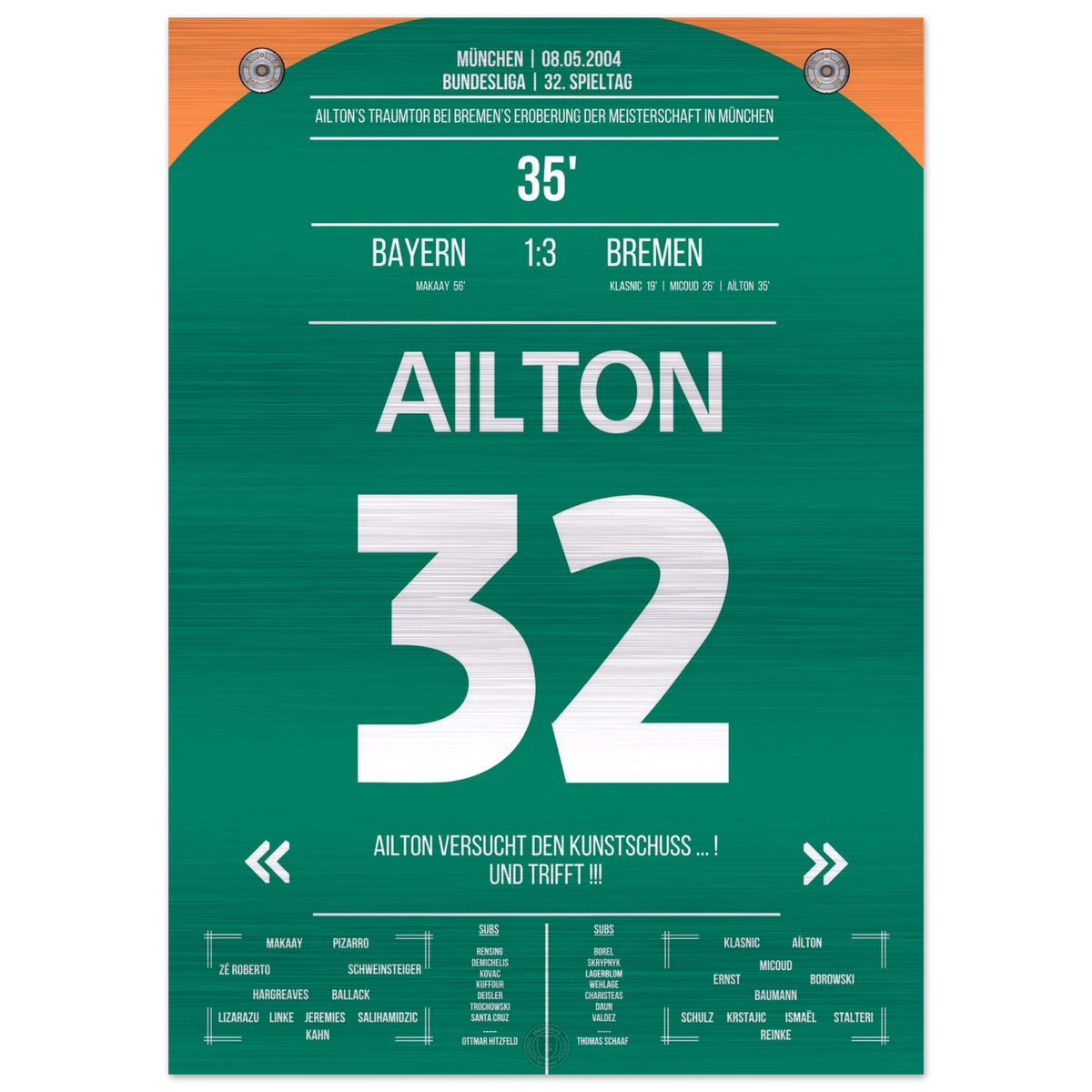 (Metal Print) Le but de rêve d'Ailton de remporter le championnat à Munich