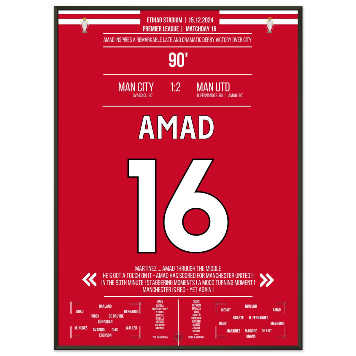 Amad scores the Red Devils' late comeback derby victory at the Etihad.