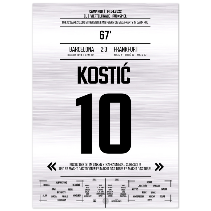 (Metal Print) Gala de Kostic lors de la grande fête de Francfort au Camp Nou