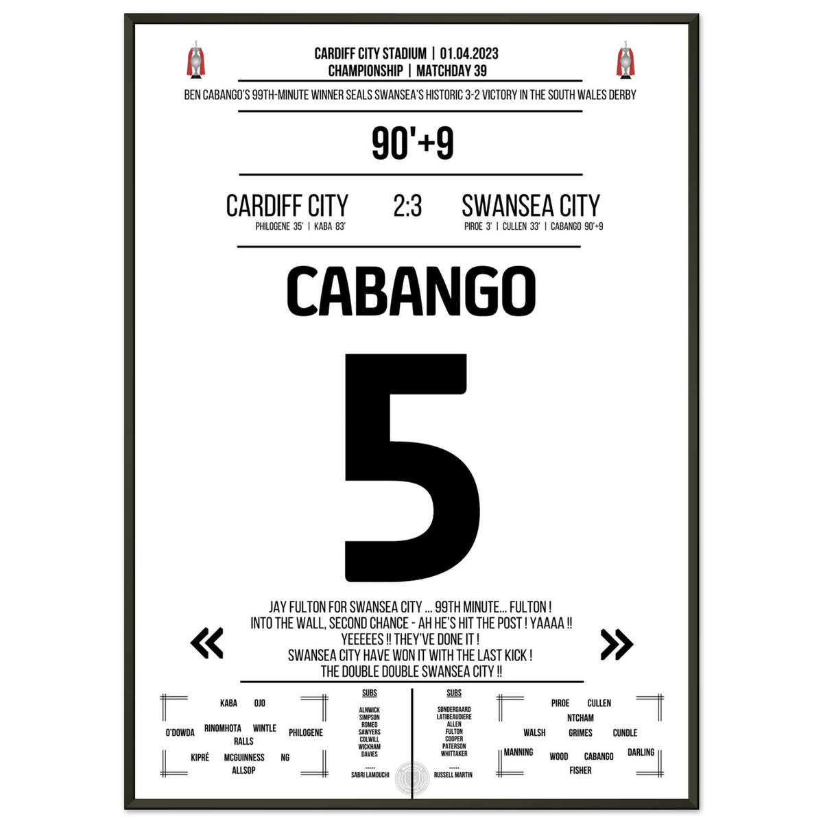 Le but de Cabango à la 99ème minute en a fait un double double