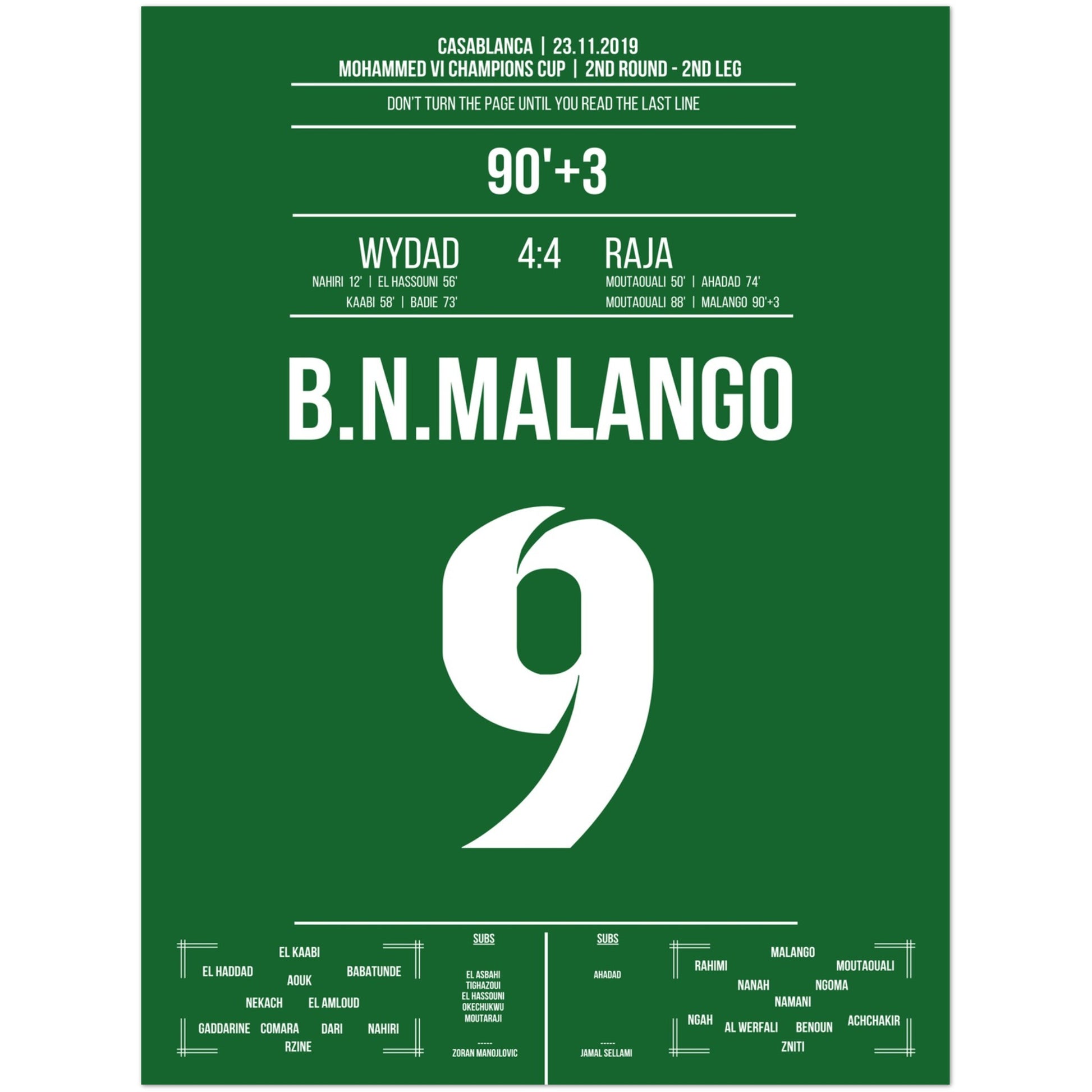 Raja's verrückte Aufholjagd im Derby gegen Wydad in 2019 45x60-cm-18x24-Ohne-Rahmen