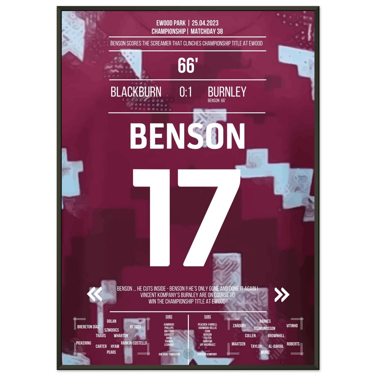 L'objectif de rêve de Benson est de remporter le championnat pour Burnley à Ewood Park