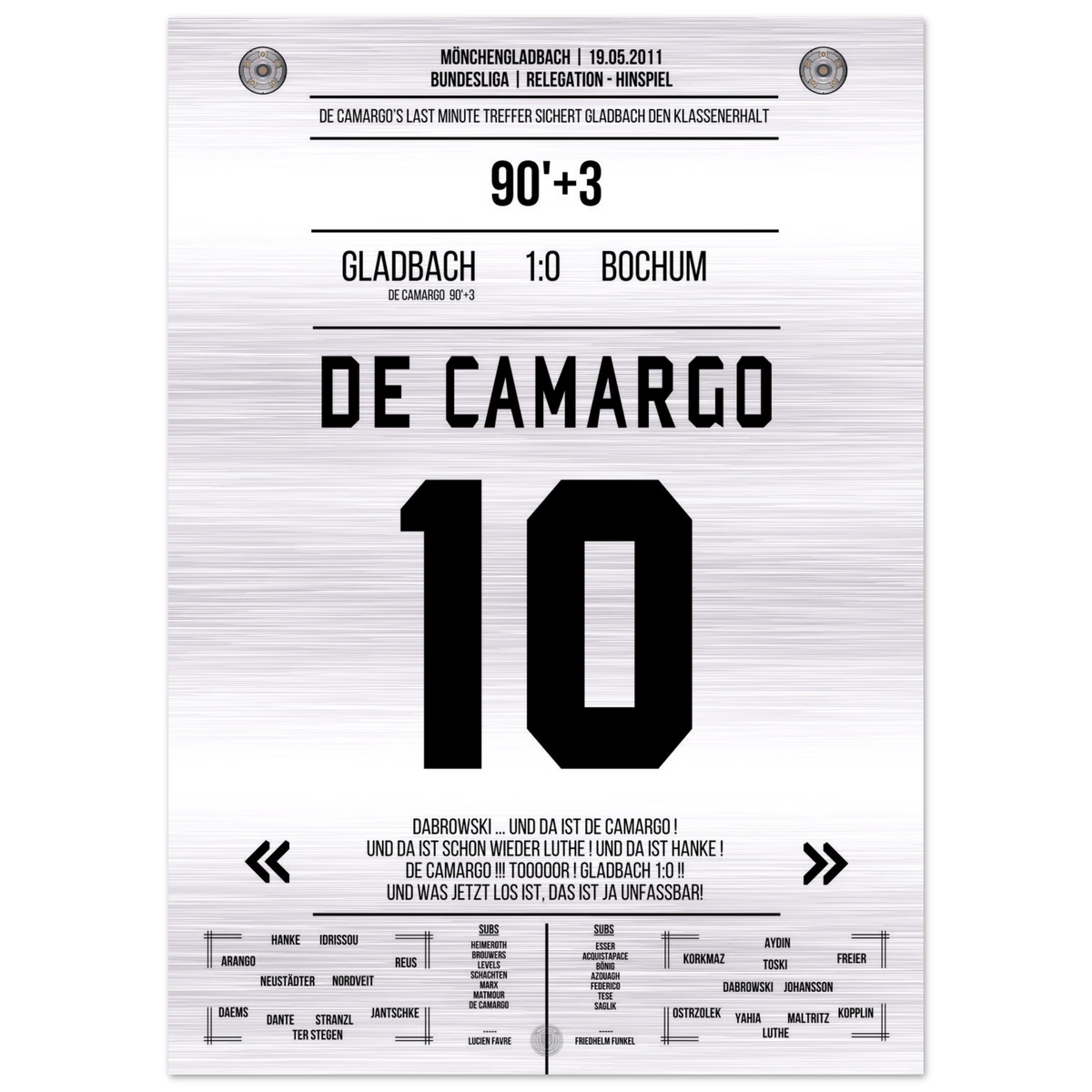 (Metal Print) De Camargo Injury Time Relegation 2011