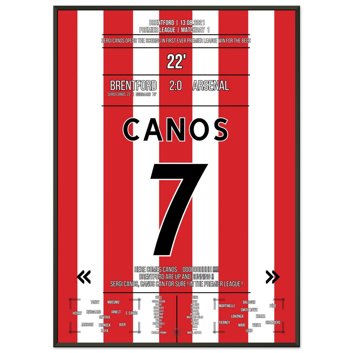 Canos scores in Brentford's first Premier League victory in history.