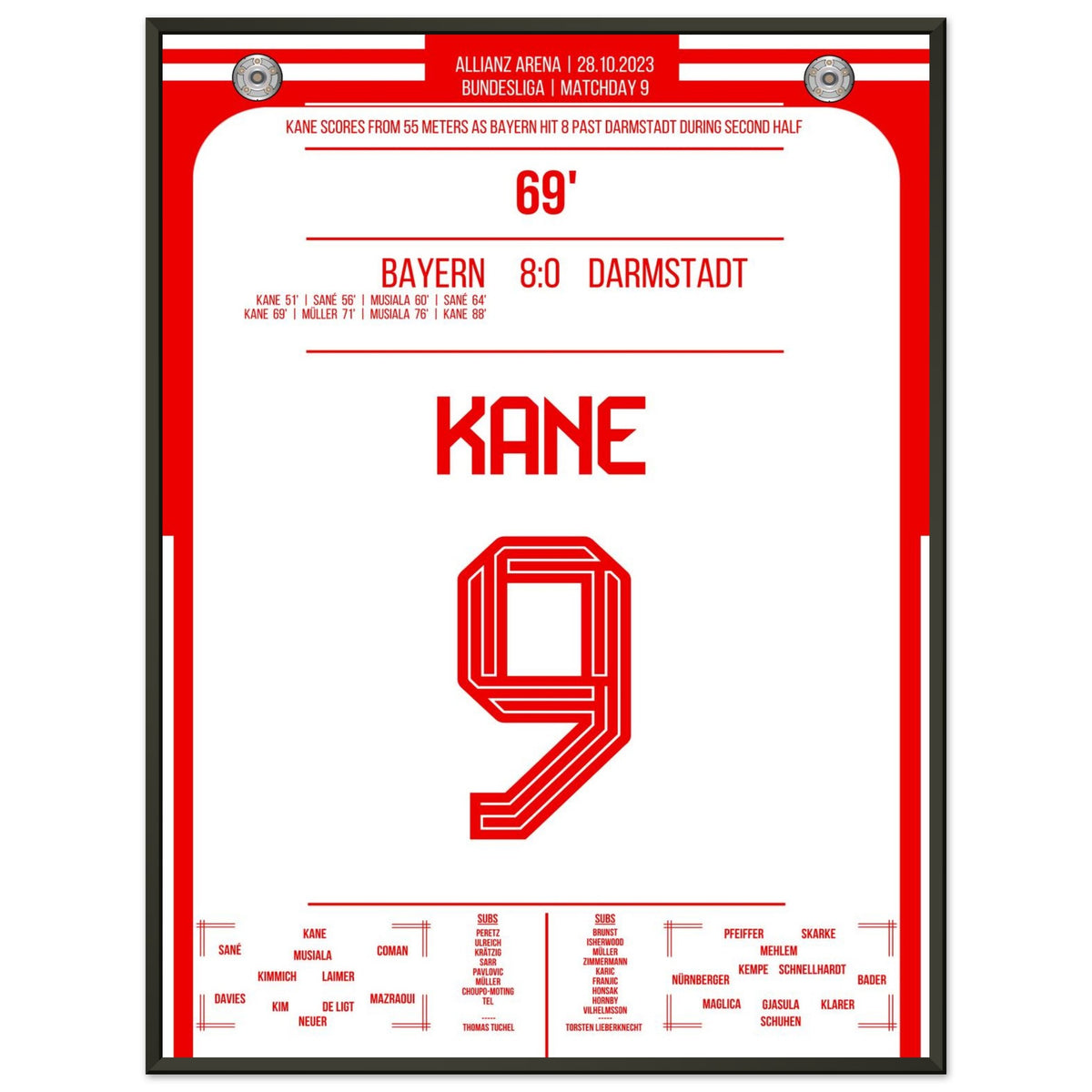 Le but de rêve de Kane des 55 mètres lors d'une victoire 8-0 contre Darmstadt