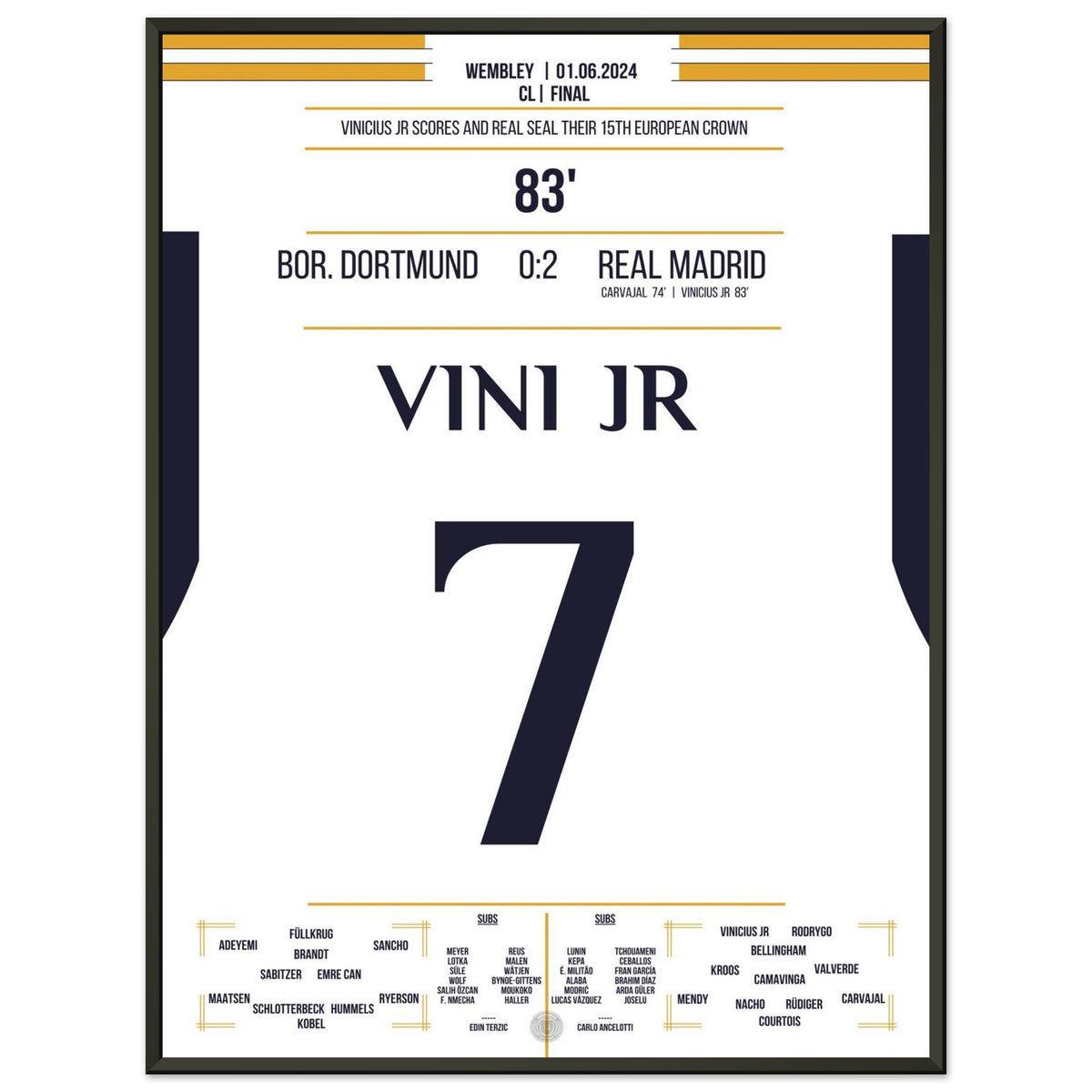 Vinicius Jr scores and Real secures the 15th CL title in the club's history.