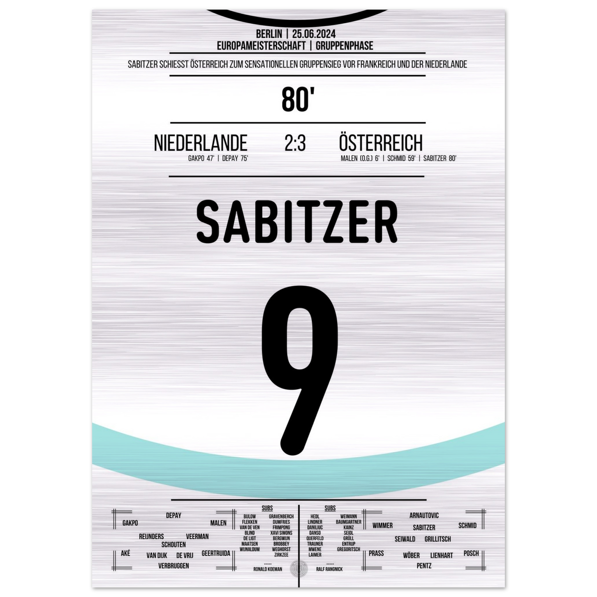 (Metal Print) Sabitzer tire sur l'Autriche pour remporter le groupe aux Championnats d'Europe