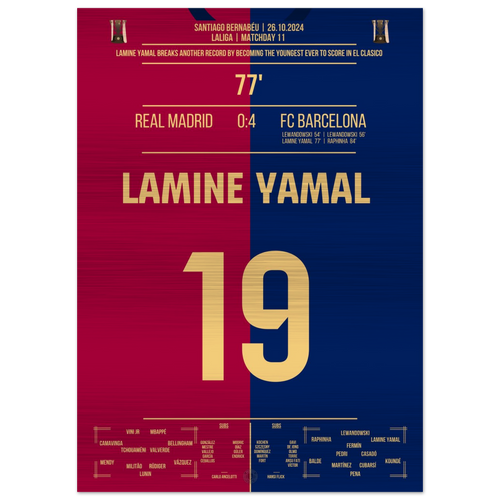 (Metal Print) Lamine Yamal breaks record and becomes youngest goalscorer in the history of "El Clasico"