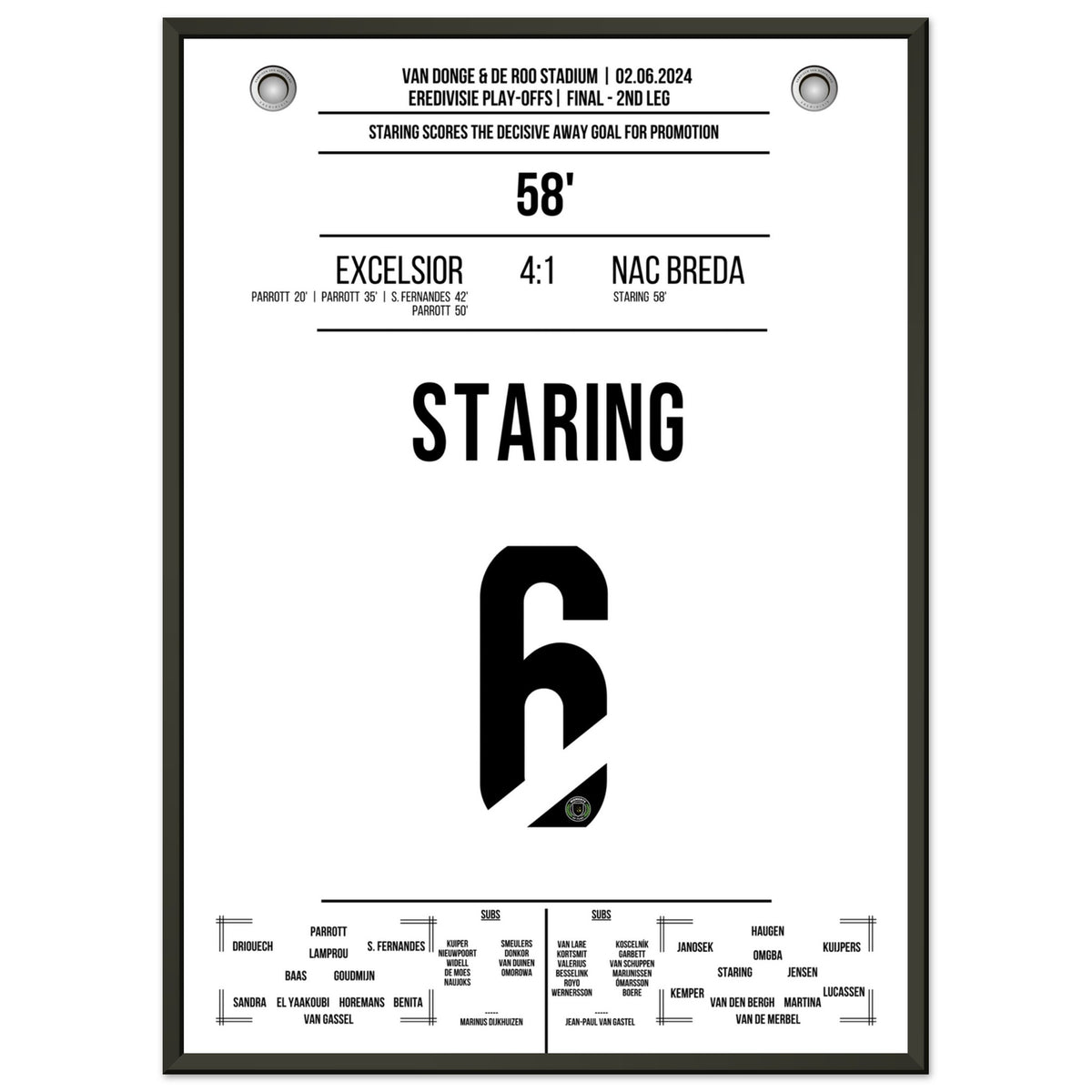 Staring marque le but décisif à l'extérieur pour la promotion en première division