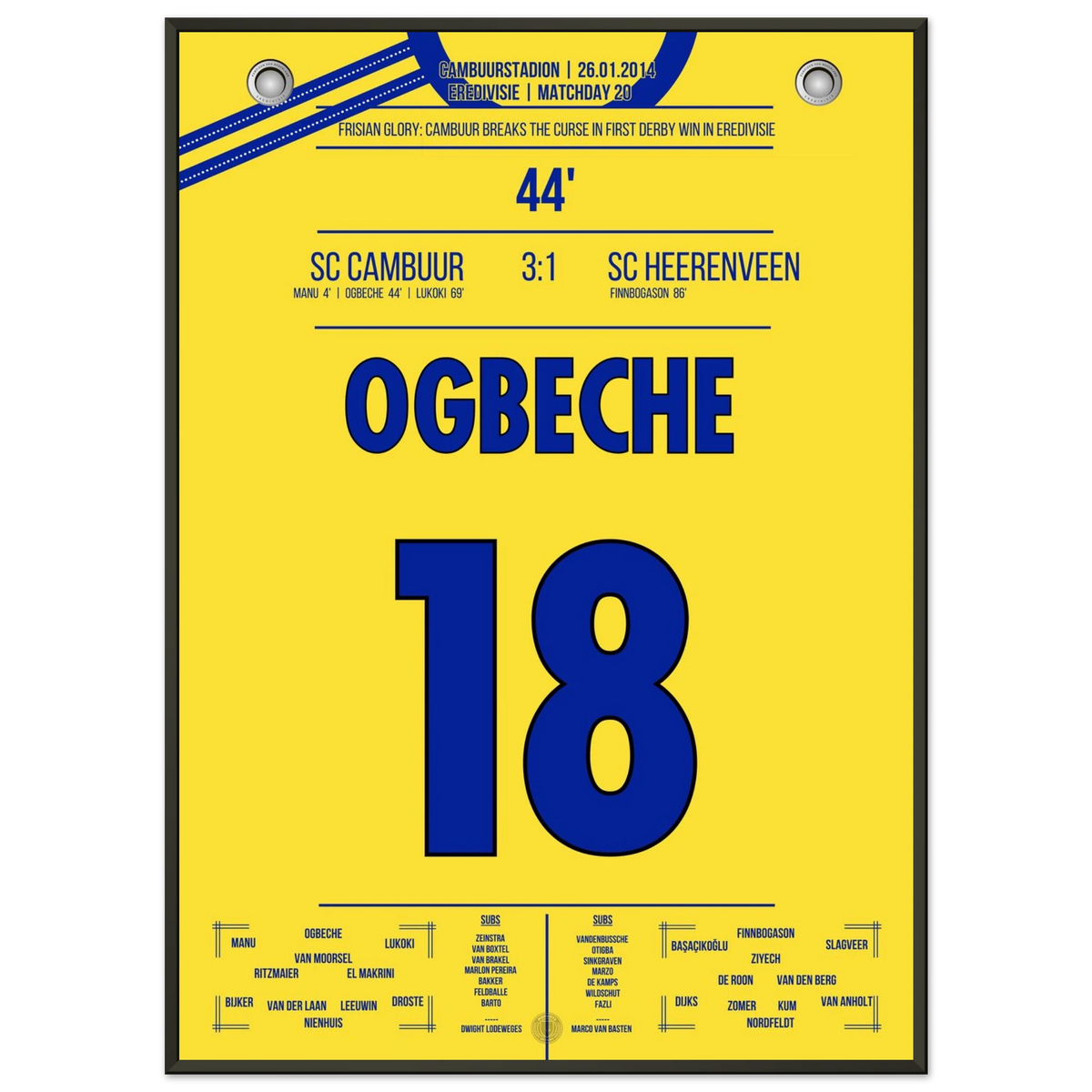 Cambuur's historic victory in the Frisian Derby against Heerenveen in 2014