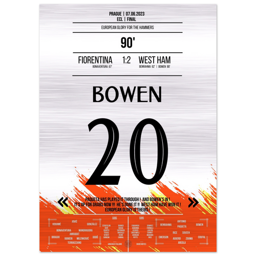 (Metal Print) Bowen's last-minute winning goal for the European Cup triumph for the "Hammers"