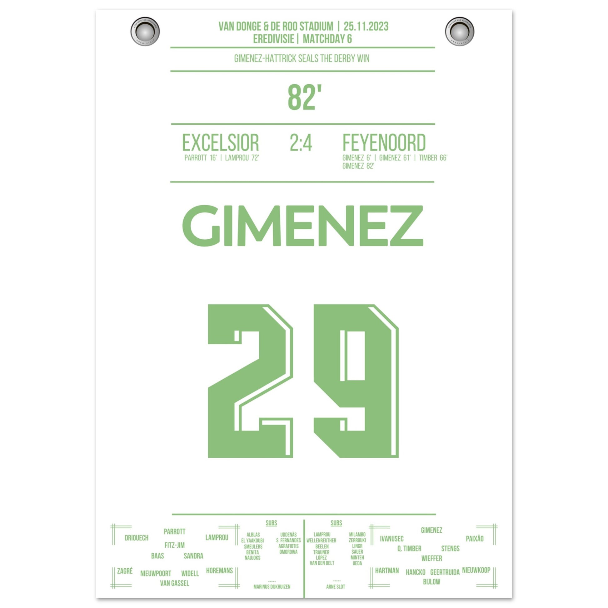 Gimenez-Hattrick beim Derby Sieg gegen Excelsior A4-21x29.7-cm-8x12-Ohne-Rahmen