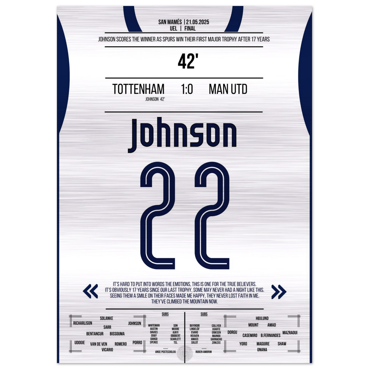 (Metal Print) Le but décisif de Johnson lors du triomphe de Tottenham en Coupe d'Europe