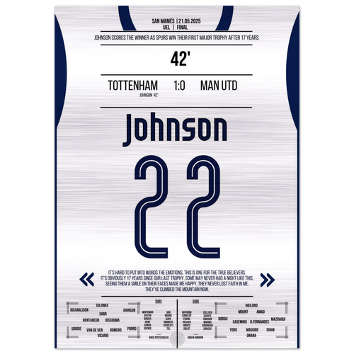 (Metal Print) Johnson's decisive goal in European Cup triumph for Tottenham