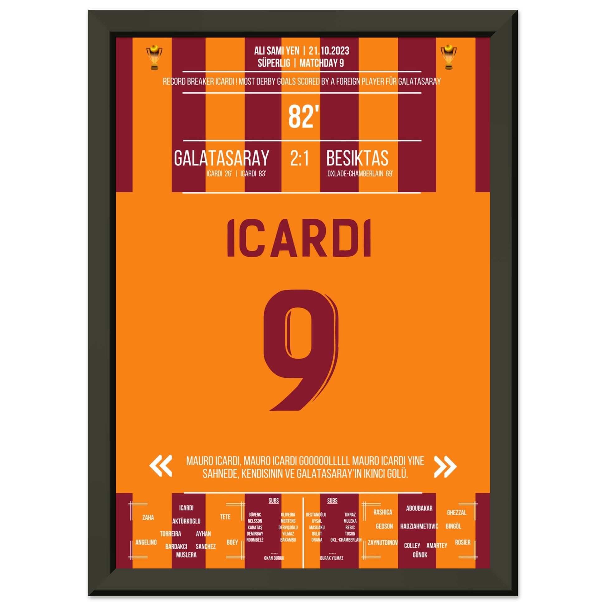 Man Of The Match Icardi bricht den Rekord gegen Besiktas A4-21x29.7-cm-8x12-Schwarzer-Aluminiumrahmen