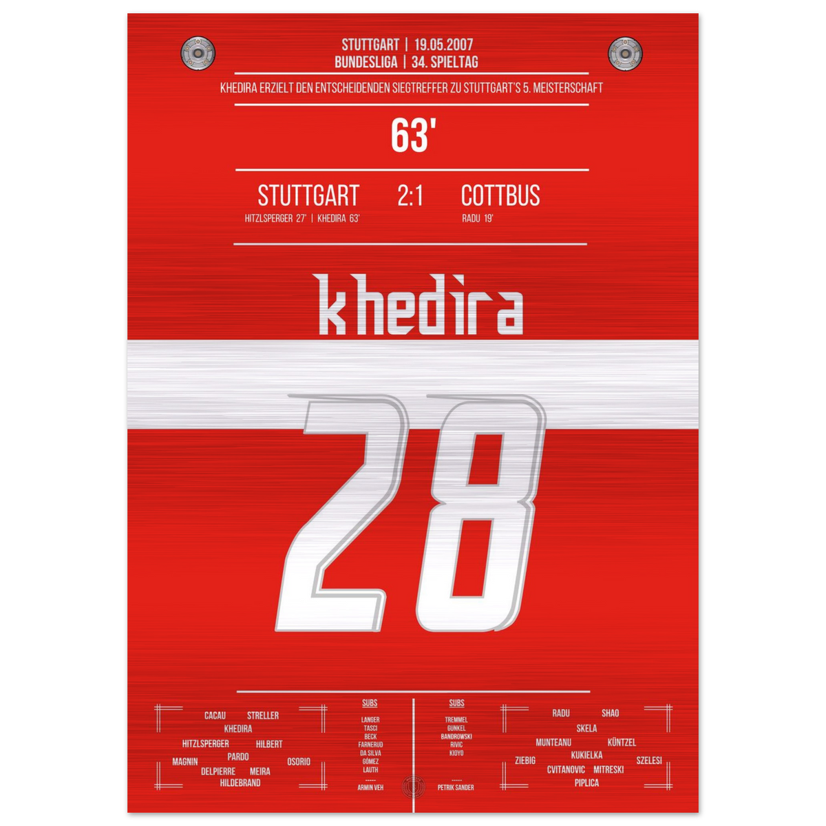 (Metal Print) Khedira heads Stuttgart to the championship 2007