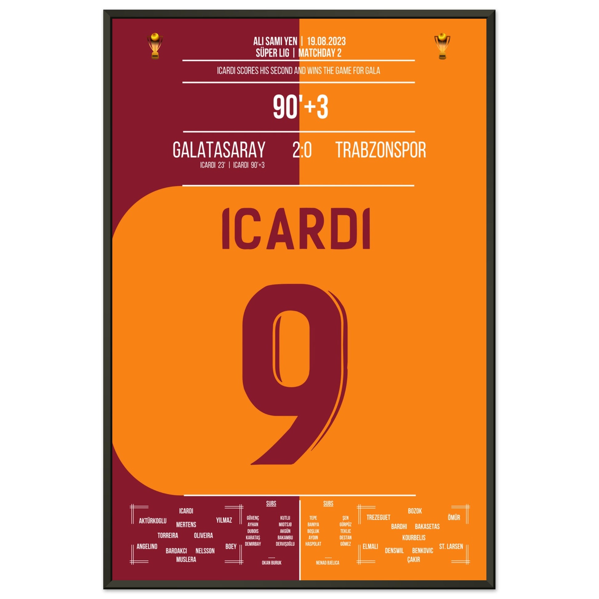 Icardi-Doppelpack gegen Trabzonspor Saison 2023/24 60x90-cm-24x36-Schwarzer-Aluminiumrahmen