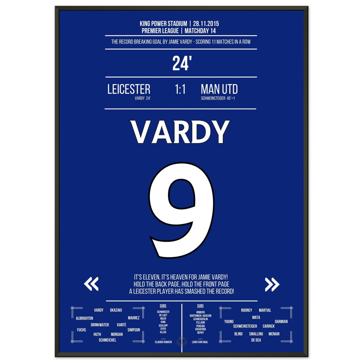 Vardy marque lors de son 11e match consécutif et bat le record de la Premier League.