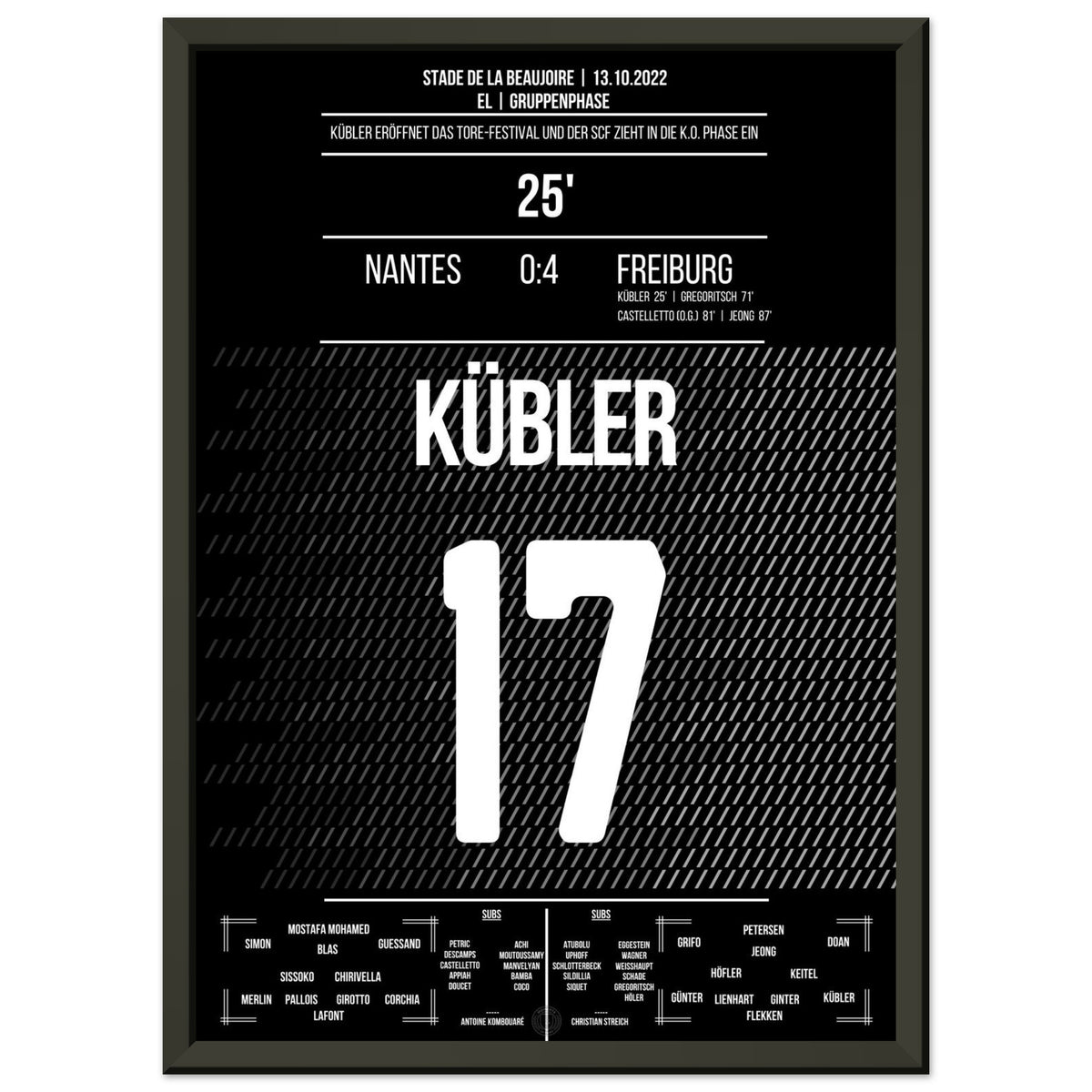 Kübler-Hammer lors de la victoire à l'extérieur de Fribourg à Nantes