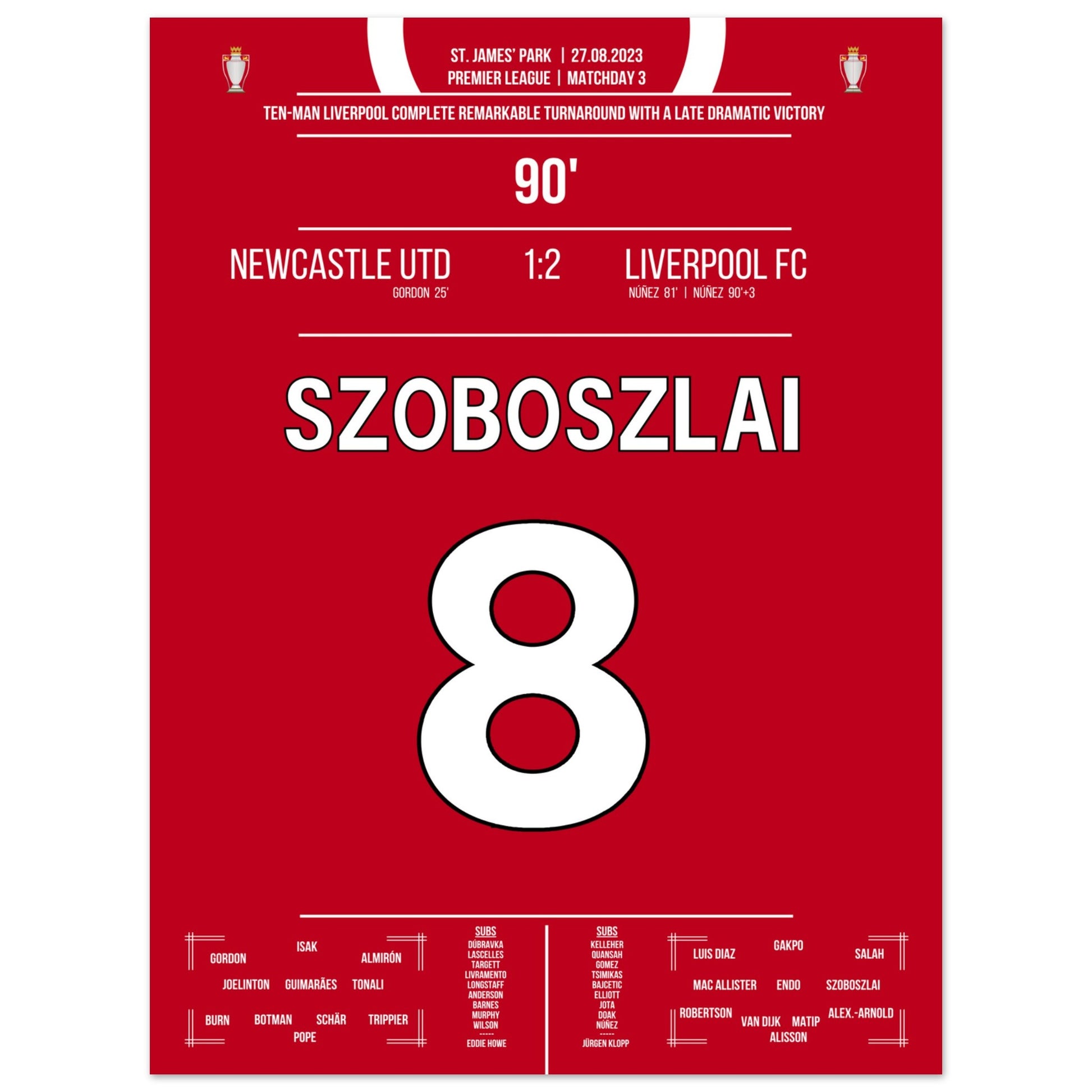 Liverpool's spätes Comeback in Unterzahl im St. James' Park 45x60-cm-18x24-Ohne-Rahmen