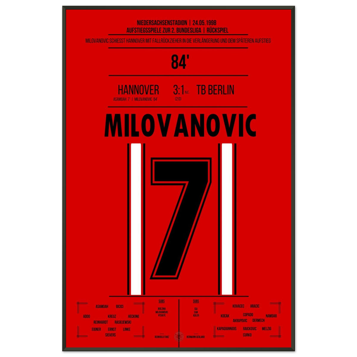 Milovanovic retourné acrobatique lors du retour de Hanovre en 2. Bundesliga en 1998