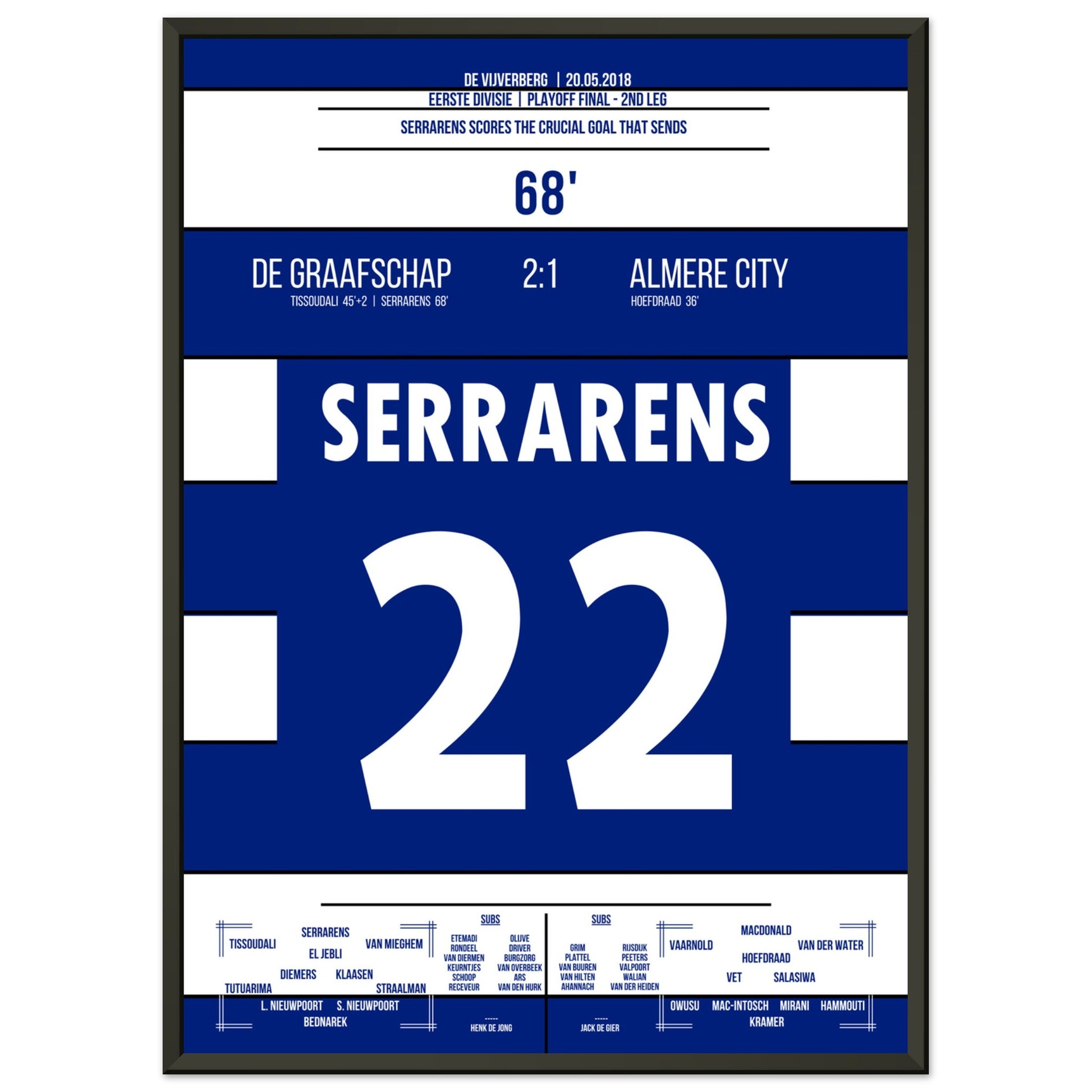 De Graafschap schafft den Aufstieg in die Eredivisie 2018 50x70-cm-20x28-Schwarzer-Aluminiumrahmen