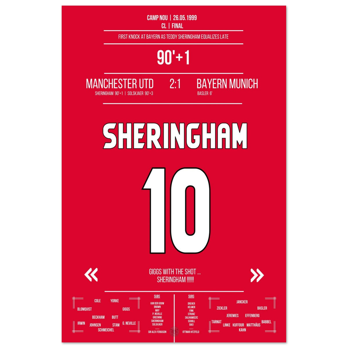 Égalisation tardive de Sheringham lors de la finale de CL 1999