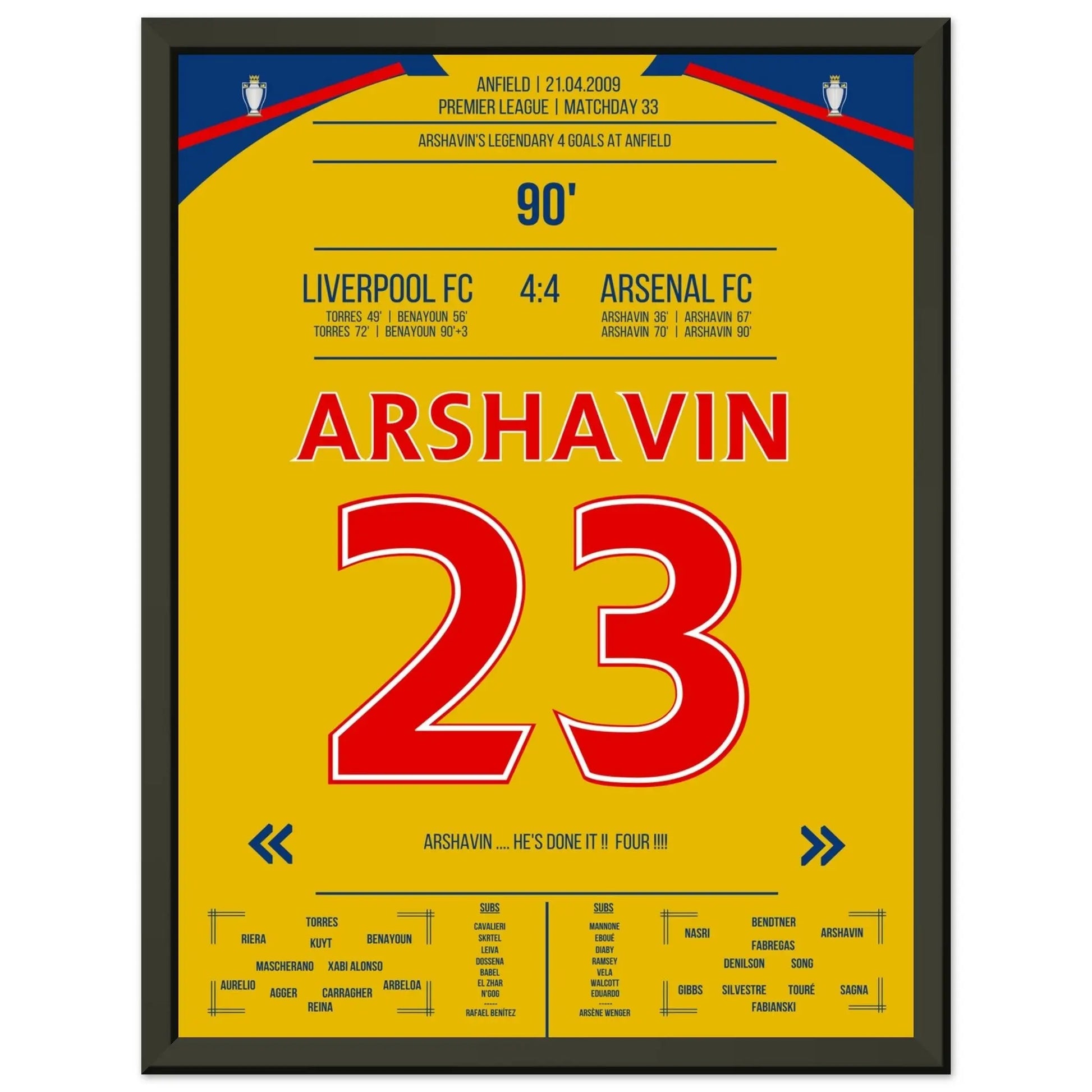 Arshavin's 4-Tore-Show in Anfield 2009 30x40-cm-12x16-Schwarzer-Aluminiumrahmen
