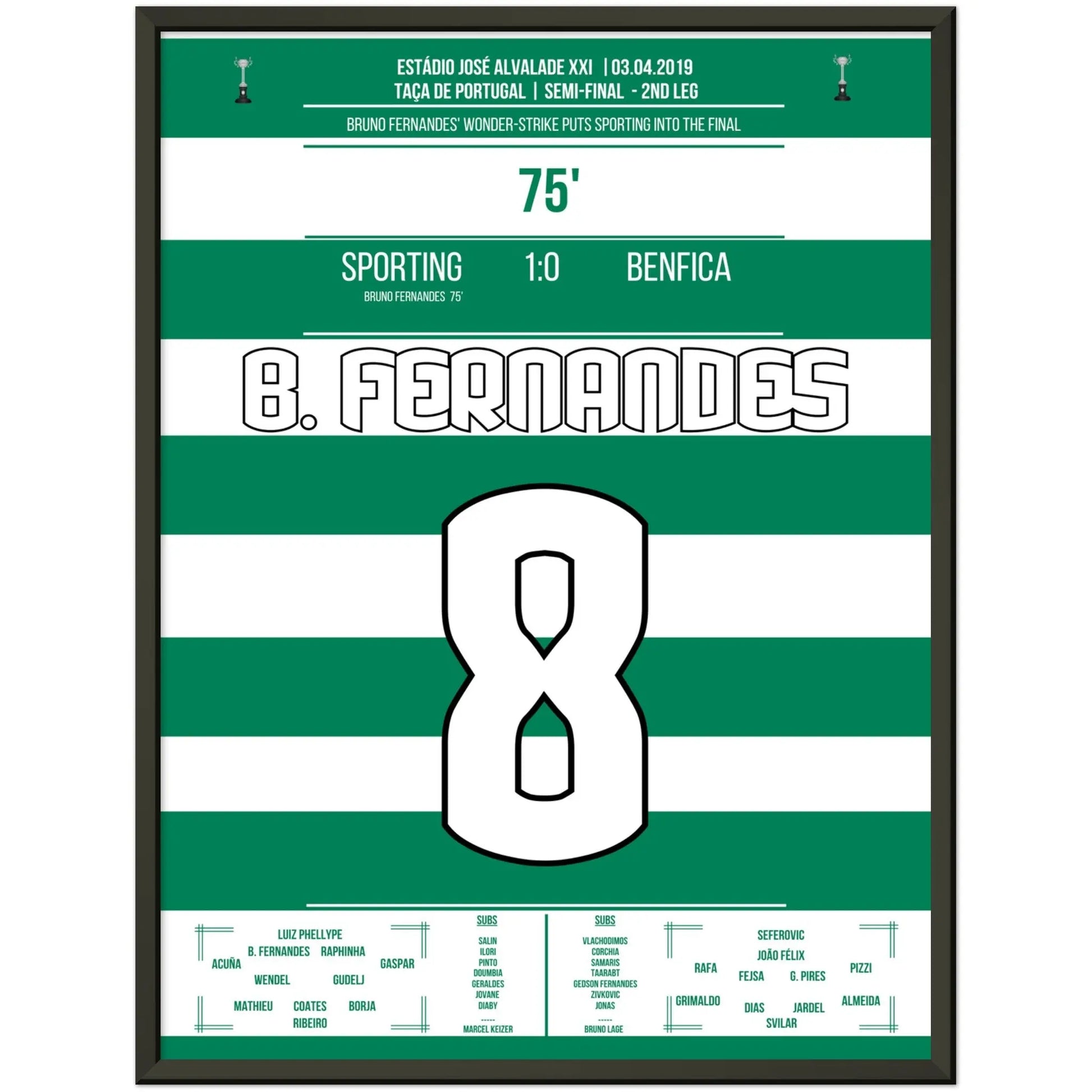 Bruno Fernandes schießt Sporting im Derby ins Pokalfinale 2019 45x60-cm-18x24-Schwarzer-Aluminiumrahmen
