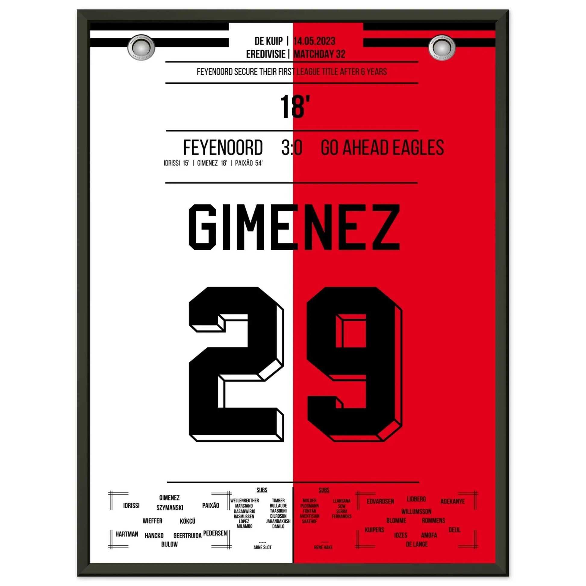 Feyenoord feiert seine 16. Meisterschaft in 2023 45x60-cm-18x24-Schwarzer-Aluminiumrahmen