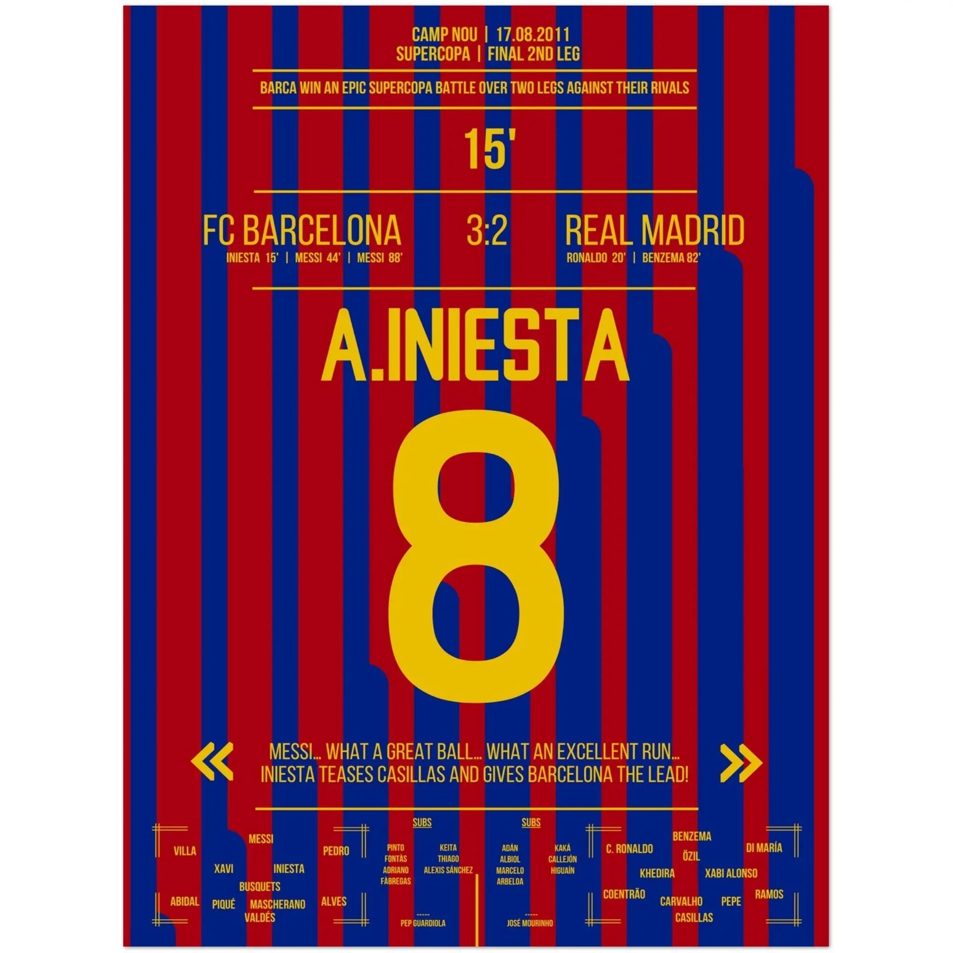 Iniesta's Tor bei Supercopa-Sieg in 2011 30x40-cm-12x16-Ohne-Rahmen