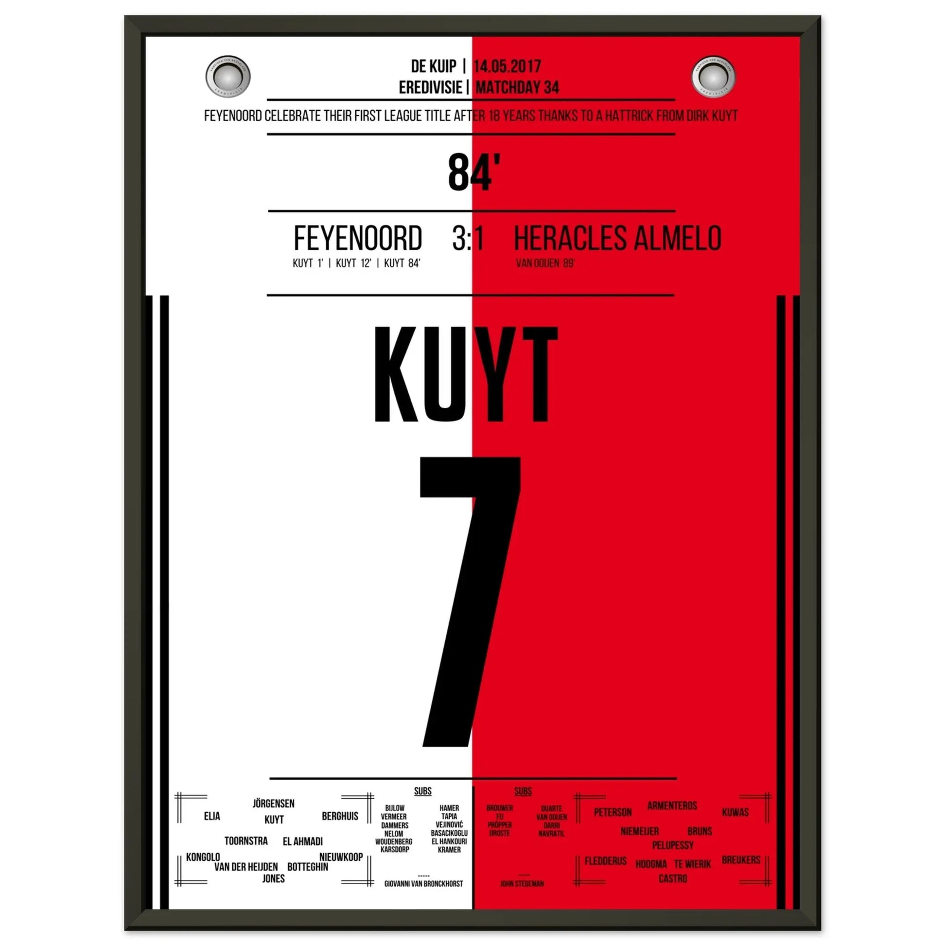 Kuyt Hattrick zum ersten Meistertitel nach 18 Jahren für Feyenoord 45x60-cm-18x24-Schwarzer-Aluminiumrahmen