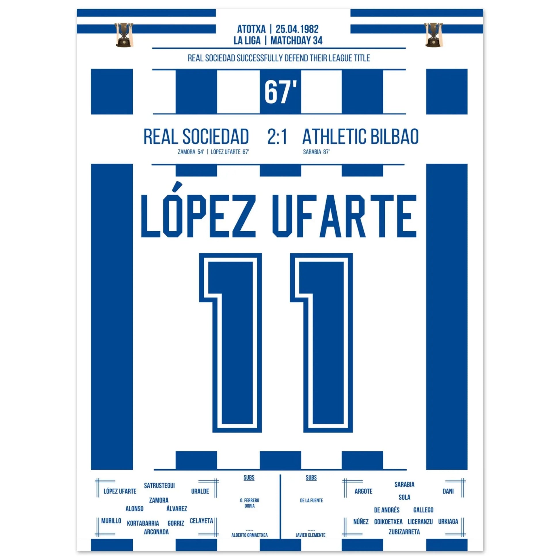 López Ufarte's Tor zur Titelverteidigung in 1982 45x60-cm-18x24-Ohne-Rahmen