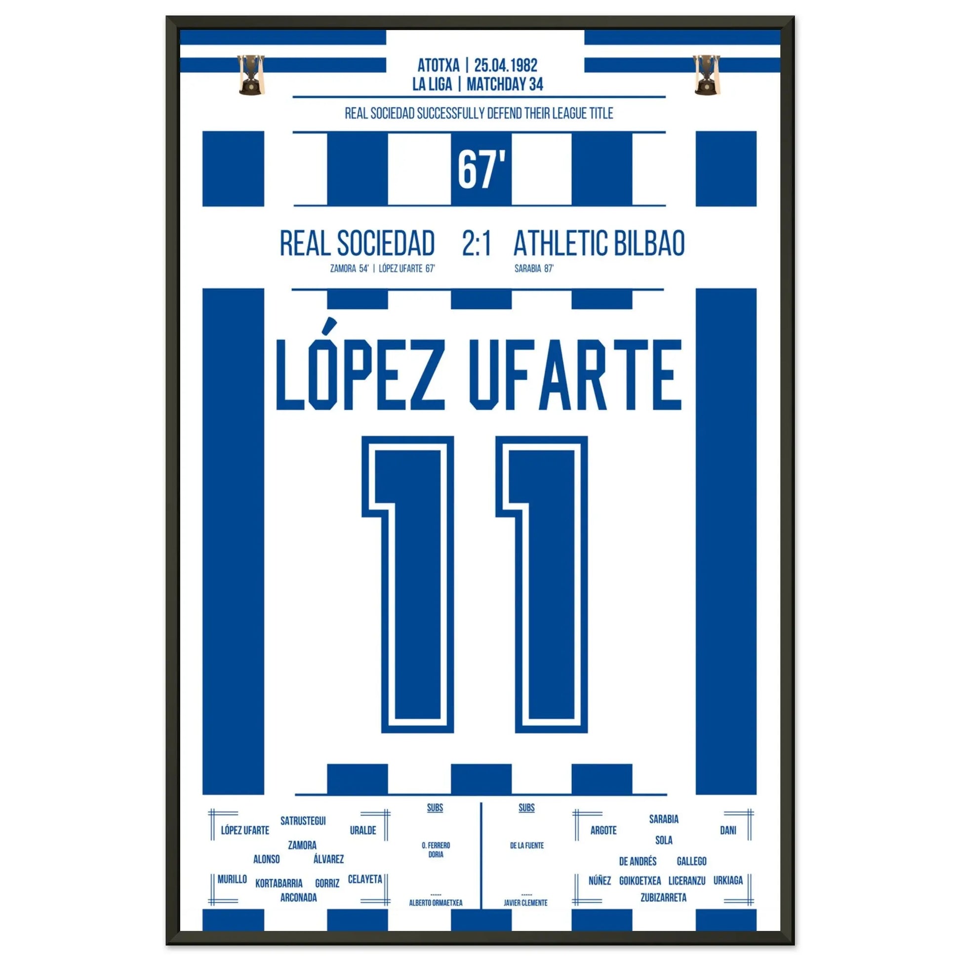 López Ufarte's Tor zur Titelverteidigung in 1982 60x90-cm-24x36-Schwarzer-Aluminiumrahmen